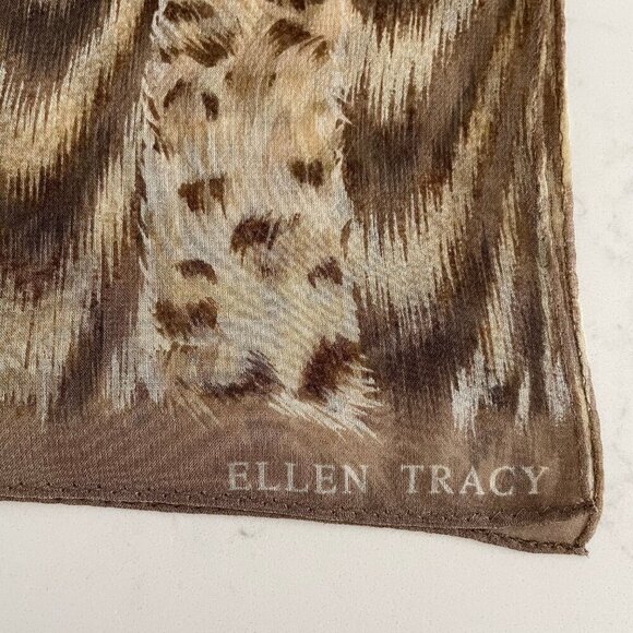 Ellen Tracy Vintage Animal Print Sheer Scarf Brown Tan Cream - no fabric tag - Picture 3 of 8